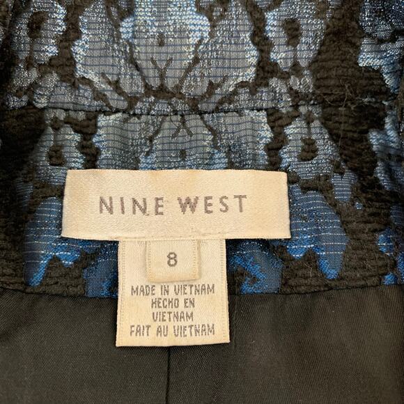Vintage Nine West Size 8 Blue Jacquard Print Blazer Jacket One Button Holiday - Picture 9 of 10